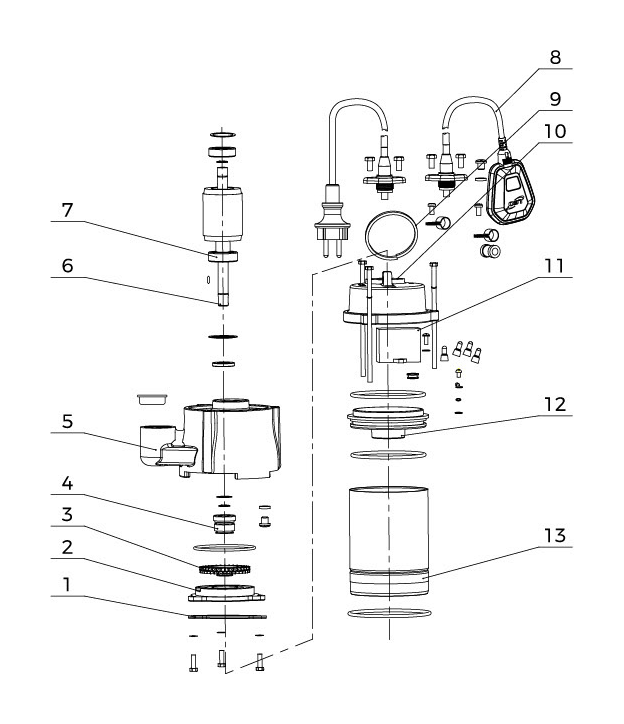 SPm exploded view with part numbers 1 to 13